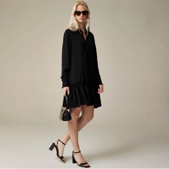 J.Crew Amelia popover shirtdress in drapey viscose twill Black Size L NWT CF660 - Picture 1 of 13